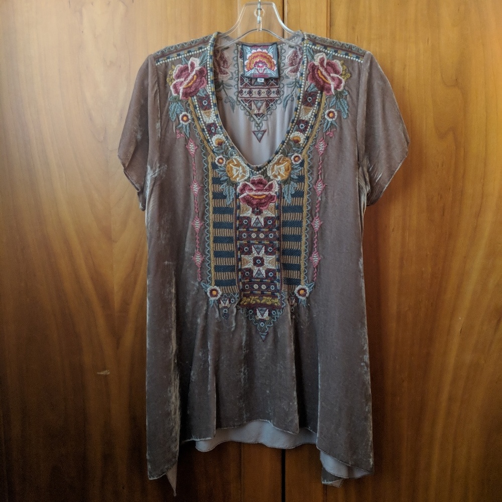 Johnny Was Cherelle Velvet Tunic (Pink, Size M)